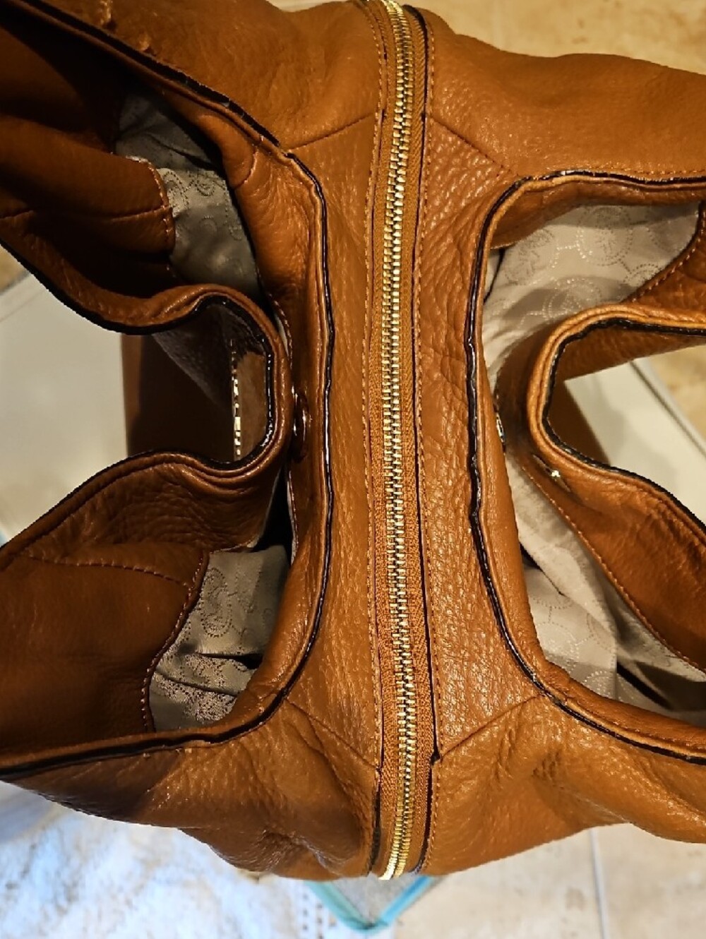 Michael Kors Cognac Pebbled Leather Shoulder Hobo - Picture 9 of 12